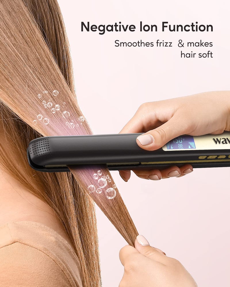 wavytalk مكواة شعر، مكواة مسطحة من التيتانيوم النقي 100%، مكواة شعر ذات جهد مزدوج تخلق شعرًا حريريًا على الفور، مكواة مسطحة 1 بوصة 170℉-450℉ - Image 3
